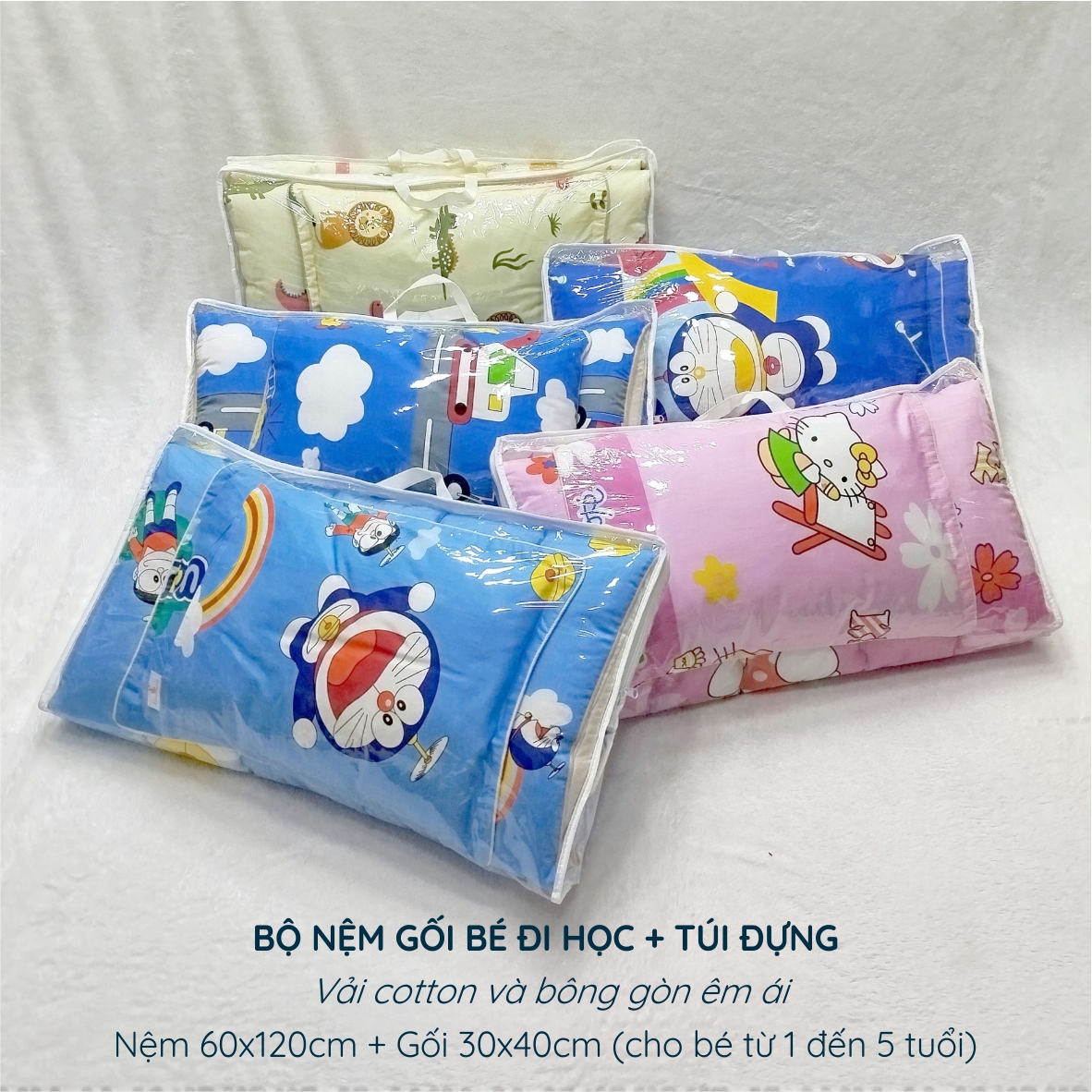 Bộ nệm gối cotton TL chó bé đi học + túi đựng - 4