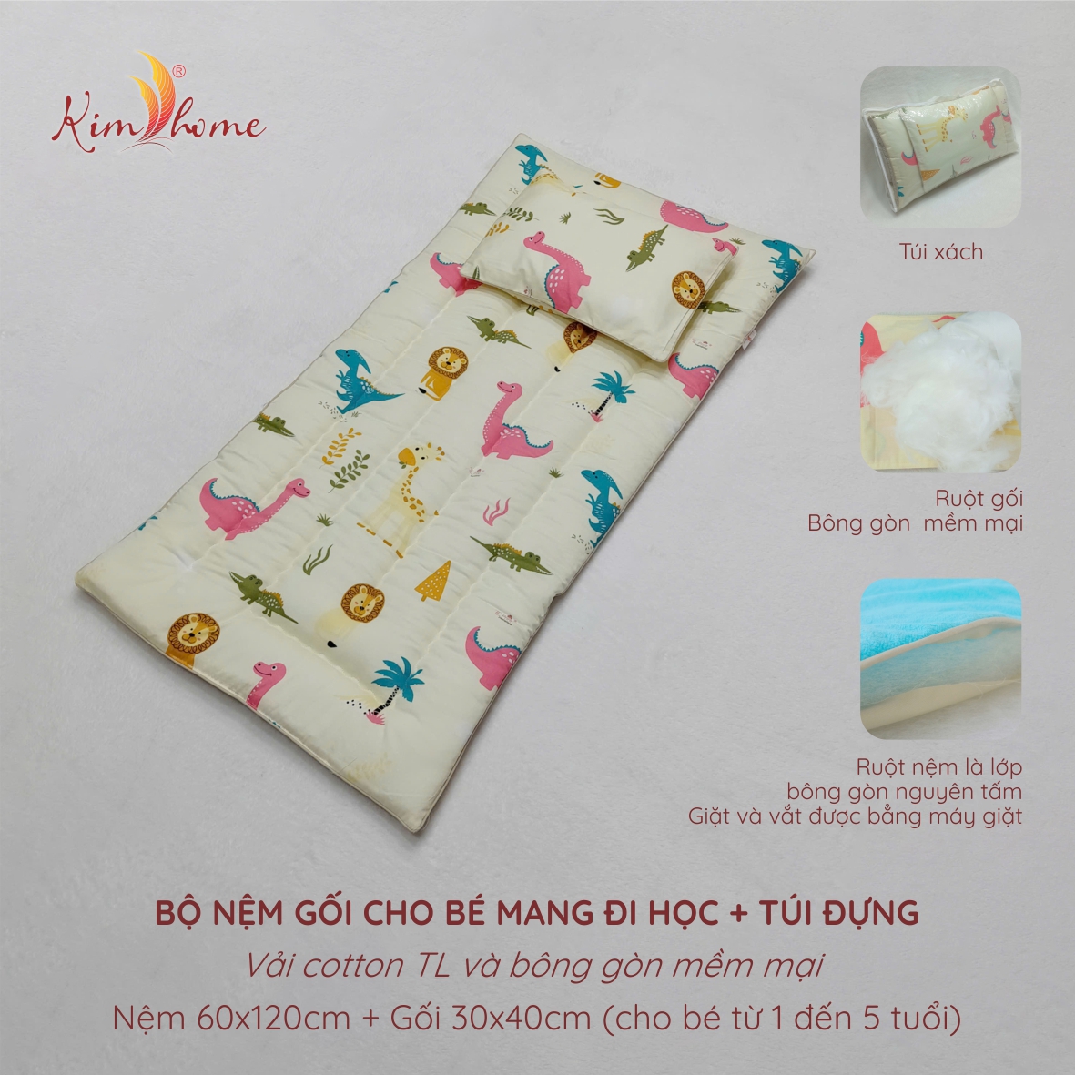 Bộ nhà trẻ - N60x120 + G30x40 + Túi xách - KIMHOME - 6